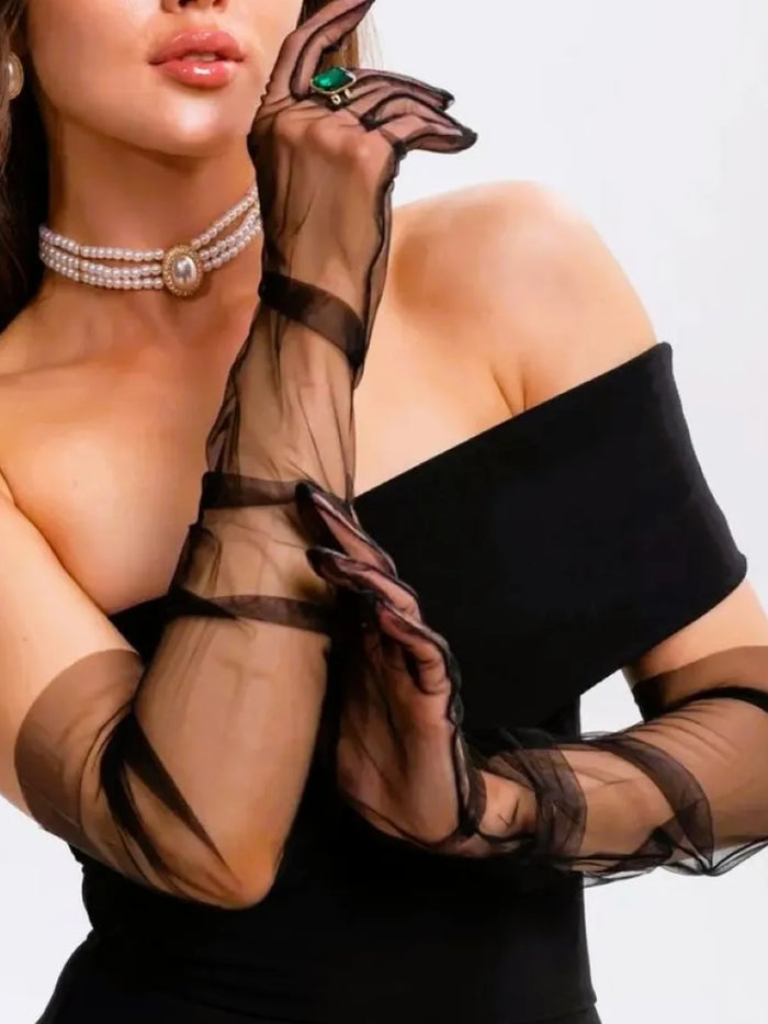 Woman Mesh Gloves - Bridal Accessory for Wedding Guest - Black
