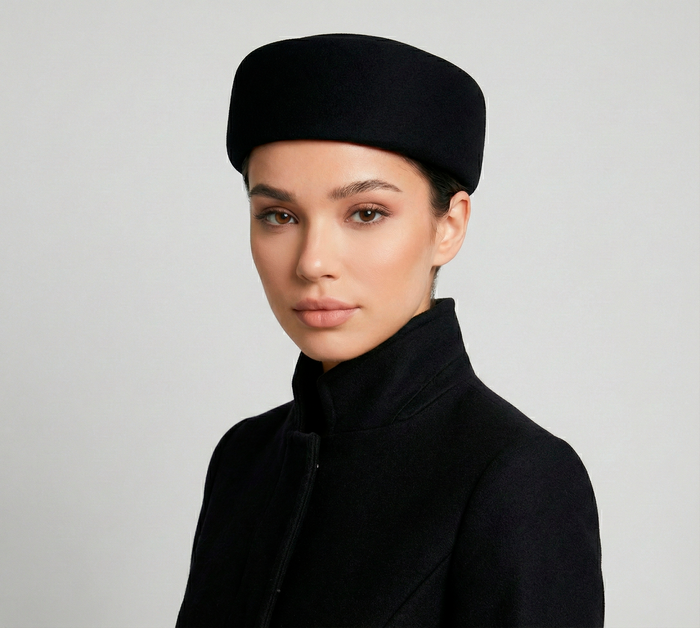 Vintage Women Hat 100% Wool - Bridal Accessory for Wedding Guest - Black