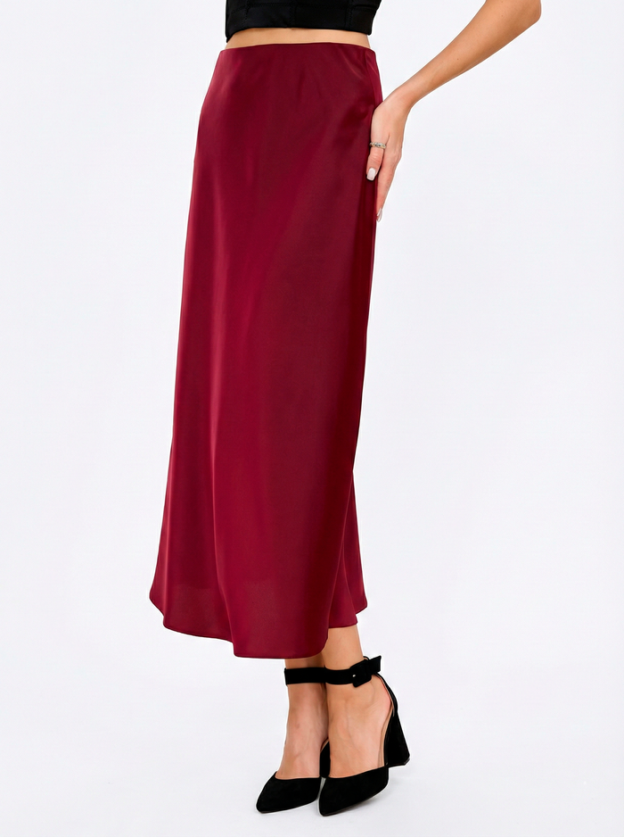 SATIN MAXI SKIRT - Perfect for Prom & Wedding Guest Outfits - Burgundy