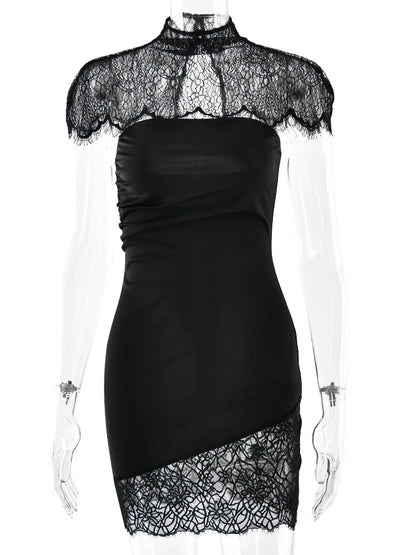 JULISSA MO Patchwork Sexy Strapless Sheer Lace Women Dress Turtleneck Hollow Out Two Piece Sets Slim Elegant Party Evening Dress - Two Piece Set for Prom & Wedding