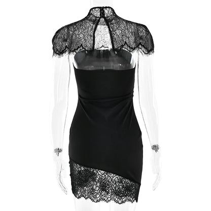 JULISSA MO Patchwork Sexy Strapless Sheer Lace Women Dress Turtleneck Hollow Out Two Piece Sets Slim Elegant Party Evening Dress - Two Piece Set for Prom & Wedding