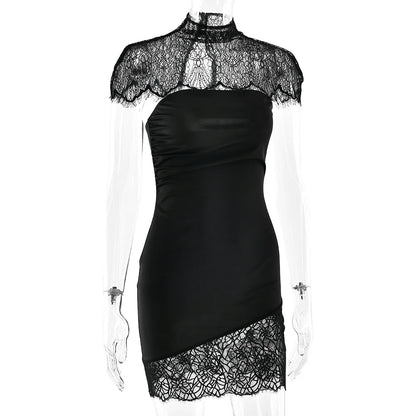 JULISSA MO Patchwork Sexy Strapless Sheer Lace Women Dress Turtleneck Hollow Out Two Piece Sets Slim Elegant Party Evening Dress - Two Piece Set for Prom & Wedding