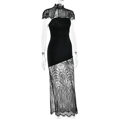 JULISSA MO Patchwork Sexy Strapless Sheer Lace Women Dress Turtleneck Hollow Out Two Piece Sets Slim Elegant Party Evening Dress - Two Piece Set for Prom & Wedding