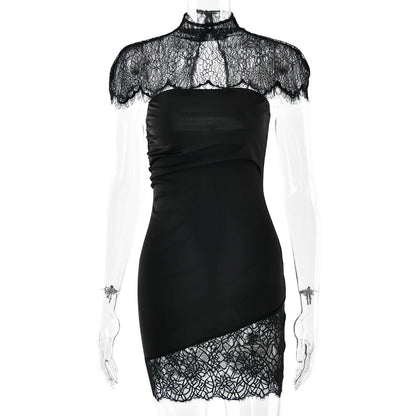 JULISSA MO Patchwork Sexy Strapless Sheer Lace Women Dress Turtleneck Hollow Out Two Piece Sets Slim Elegant Party Evening Dress - Two Piece Set for Prom & Wedding